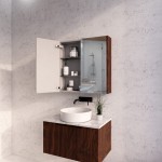 Brown Oak Fluted Mirror Cabinet 750